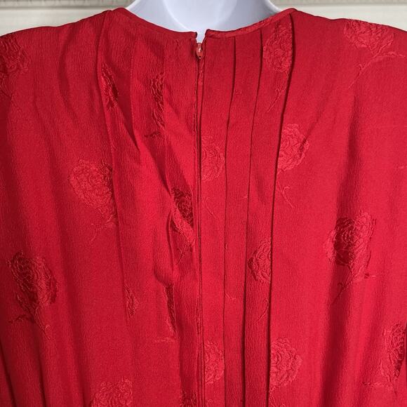 Vintage Tonico Paris Women's Red Floral Textured Midi Dress Est. Size M 80’s - Picture 11 of 13